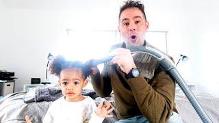 Dad Uses Vacuum to Give Daughter Perfect Pigtails Ponytail, Advanced Method!