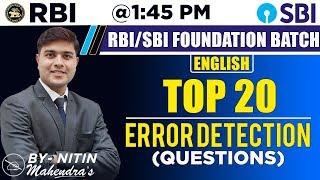 Top 20 Error Detection Questions | English | By Nitin Mahendras | SBI & RBI Foundation Class