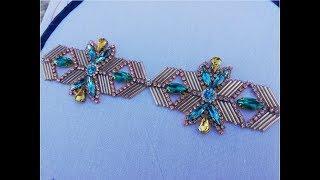 Hand embroidery,border line embroidery with stones and long beads