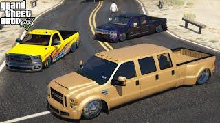 GTA 5 Real Life Mod #251 Six Door Ford F-550 Hauling Slammed Trucks To A Car Meet