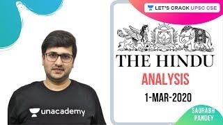 1-Mar-2020 | The Hindu Newspaper Analysis | Current Affairs for UPSC 2020/2021 | Saurabh Pandey