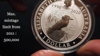 UP CLOSE : 2020 COMMEMORATIVE Silver 1 oz Kookaburra 30th Anniversary - Perth Mint. Silver Stacking.