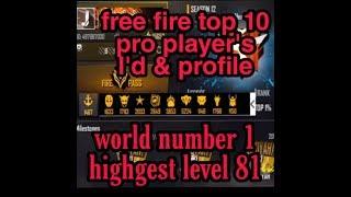 Free Fire Top 10 Pro player I'D Number & Profile