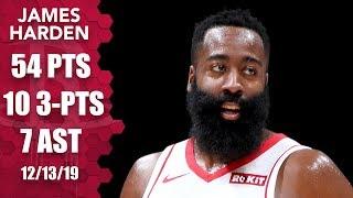 James Harden scores 50+ points with 10 3-pointers for second straight game | 2019-20 NBA Highlights