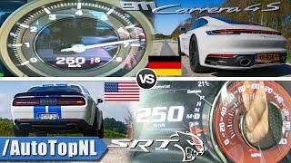 DODGE HELLCAT vs PORSCHE 911 C4S | USA vs EU | 0-250km/h DRAG RACE SOUND & POV by AutoTopNL