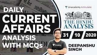 31 October 2020 | UPSE CSE 2020-21 | Daily Current Affairs Analysis with MCQs by Deepanshu Singh