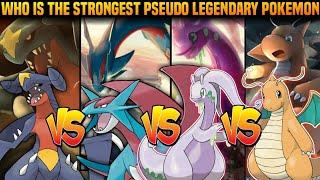 Dragonite vs goodra Vs Salamance Vs Garchomp||Who Is The Strongest Pseudo Legendary Pokemon||Hindi||