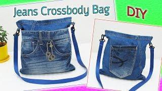 DIY Crossbody Bag Out Of Old Jeans - How To Sew Denim Shoulder Bag - Old Jeans Crafts Tutorial