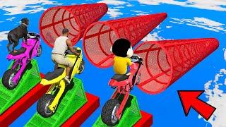 SHINCHAN AND FRANKLIN TRIED DEEP PIPE MEGA RAMP JUMP CHALLENGE BY MULTIPLE CARS BIKES TRUCKS GTA 5