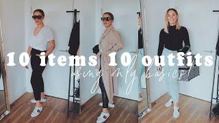 10 ITEMS 10 OUTFITS USING ONLY BASICS | MINI CAPSULE WARDROBE | Hello October