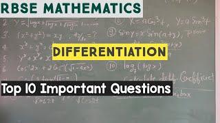 RBSE MATHS PAPER 2020//Top 10 Important Questions || Differentiation Important Questions  For RBSE