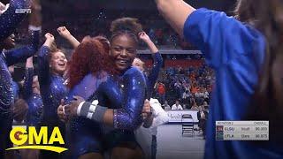 Watch this college gymnast score in perfect 10 routine | GMA Digital