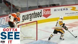 GOTTA SEE IT: Crosby Shows Off Hand-Eye Coordination After Carter Hart Misplays Puck