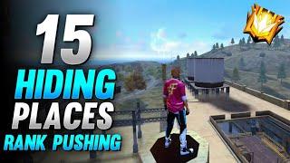 FREE FIRE TOP 15 HIDING PLACES FOR RANK PUSHING | GRANDMASTER RANK PUSHING TIPS AND TRICKS FREEFIRE