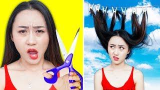 SHORT HAIR AND LONG HAIR PROBLEMS | Girls Problems w/ Hair | Funny Hair Tricks & Awkward Situations