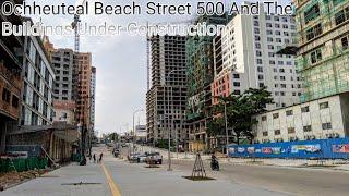 Ochheuteal Beach Street 500 And The Buildings Under Construction.- 4K - Cambodia -10/November/2020