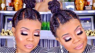 How to Braid a full lace wig top notch bun with pink soft matte makeup look glam Afsisterwig