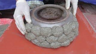 Creative Craft Ideas - Making Flower Pot From Styrofoam And Cement At Home