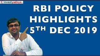 RBI Monetary Policy Highlights | 5th Dec 2019