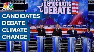 Democratic presidential candidates debate climate-change policy and fracking