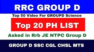 GROUP D PH VALUE Hindi list TOP 20 ASKED IN Railway NTPC GROUP D // SSC CGL CHSL CPO MTS CPO