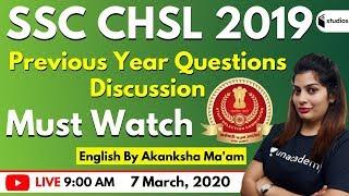9:00 AM - SSC CHSL 2019 | English By Akanksha Ma'am | Previous Year Questions Paper