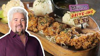 Guy Fieri Tries Hawaiian Garlic Furikake Chicken (from #DDD) | Food Network