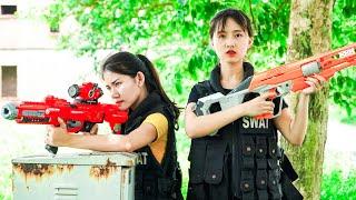 XGirl Nerf War: Twin Cherry Confrontation Girl President ! SEAL X Girl Nerf Guns Criminal Group