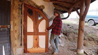 Off Grid Earthbag Workshop Part 46 Hobbit door from reclaimed materials