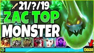 1v9 TOP LANE ZAC *GAME BREAKING* MONSTER! TOTAL BROKEN ZAC SEASON 10 BUILD! TOP LoL Zac s10 Gameplay