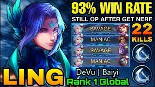 2x SAVAGE!! Ling is Still OVERPOWERED after get NERF - Top 1 Global Ling DeVu | Baiyi