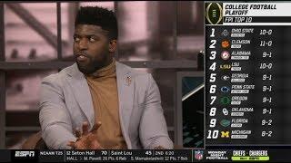 Emmanuel Acho "heated debate" Top 10 CFP Ranking: 1.Ohio State, 2.Clemson, 3.Alabama, 4.LSU