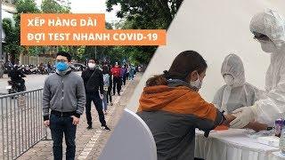 Người Hà Nội xếp hàng dài 200 mét đợi xét nghiệm nhanh Covid-19 trong 10 phút