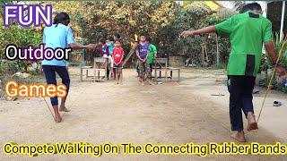 Compete Walking On The Connecting Rubber Bands | Team Building Games | Fun Outdoor Games