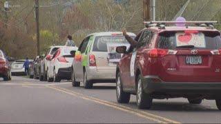 Teachers parade through Portland and Gresham neighborhoods to see students