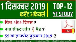 1 December 2019 Current Affairs  Daily Gk in Hindi  1 Dec important questions for Next Exam NTPC