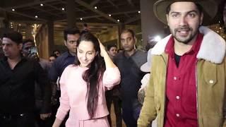 VARUN DHAWAN NORA FATEHI AND OTHERS PROMOTION OF FILM STREET DANCER ON AIRPORT