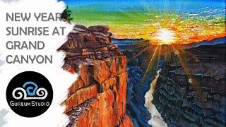 Acrylic Painting New Year Sunrise at Grand Canyon Landscape | How To Draw Sunlight | Tutorial #35