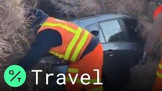 Cars Trapped by Tumbleweed on a Washington State Highway