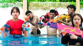 XGirl Nerf War: Cherry Going To Swim ! SEAL X Girl Nerf Guns Criminal Group Case Lost Bag