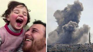 Father teaches young daughter to laugh at bombs to help cope with Syrian war