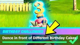 Dance in Front of Different Birthday Cakes & ALL 10 CAKE LOCATIONS - Fortnite Birthday Challenges