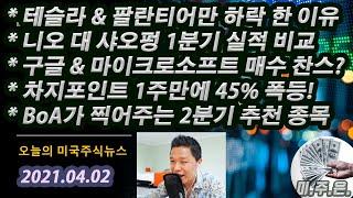 (오미주 - 2021.04.02) 성장주 급등 시장에서 '테슬라' & '팔란티어'만 하락한 이유는? / 뱅크오브아메리카에서 찍어주는 2분기 추천종목 TOP 10/ 차지포인트 폭등
