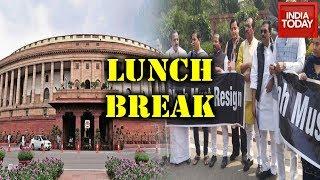 Lunch Break : Oppn Hold Protest Outside RS Over Delhi Riots | Economic Slowdown, CAA In Parl Session