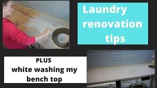 how to design a laundry room plus diy whitewash bench top