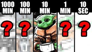 Drawing BABY YODA in 1000 Minutes | 100 Minutes | 10 Minutes | 1 Minute | 10 Seconds ART CHALLENGE!!