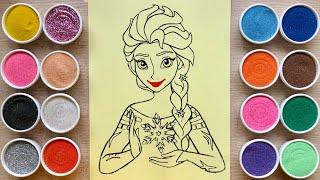 TÔ MÀU TRANH CÁT CÔNG CHÚA ELSA BĂNG GIÁ FROZEN - Sand painting Elsa princess toys (Chim Xinh)