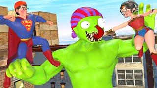 SuperHero - NickSuperMan and TaniWonderWoman Fight New Zombie - Scary Teacher 3D - RedBuzzAnimation