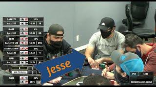 Rounders LIVE! - Hand of the Night! Jesse flops bottom two versus top-top; its all in by the river!