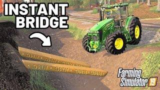 BUILDING AN INSTANT BRIDGE TO THE CARROT FIELD - Goliszew Farming Simulator 19 | Ep 13